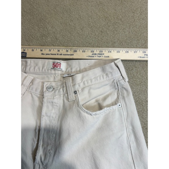 Vintage Levi's 501 Jeans Mens Cream Straight Leg Button Fly Distressed W32 L30 - Picture 3 of 8